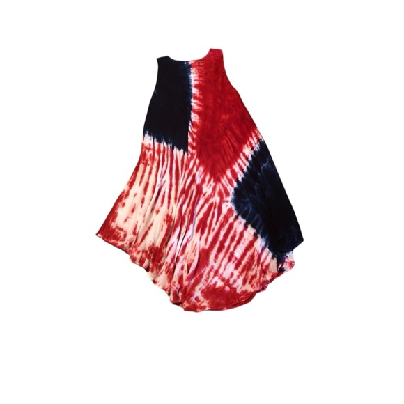 Coverup Dress Red, White, Blue Tie-Dye Beach OS Oversized or Plus Patriotic - Picture 4 of 8